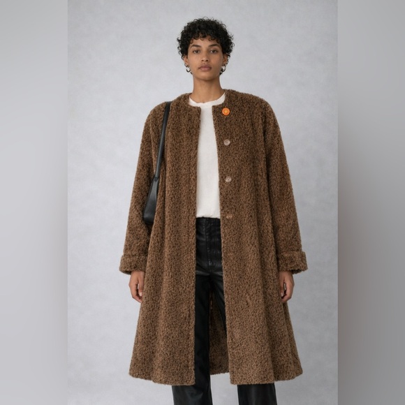 Dolce Bella Jackets & Blazers - VINTAGE - Dolce Bella Alpaca Wool Mohair Textured Coat | Brown Swing Coat L/XL
